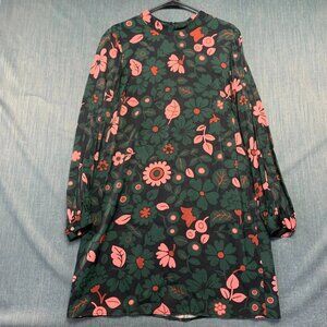 Boden Women's Sheath Dress Size M Green Pink Floral Long Sleeve Mod Retro